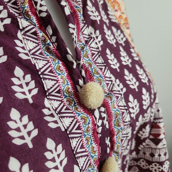 Khaadi Cotton Pom Pom Long Sleeve Flare Tunic Boho Artisan Print | Women Size 8 - Picture 8 of 12